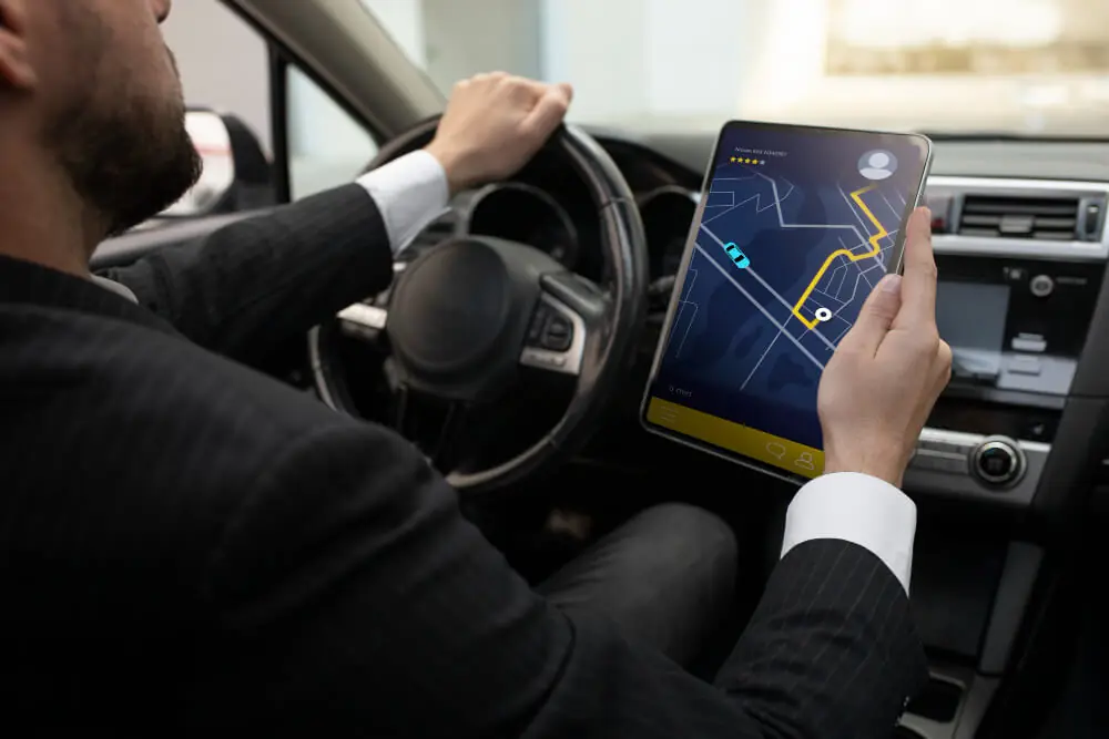 Man Giving Taxi Services Through App Guide