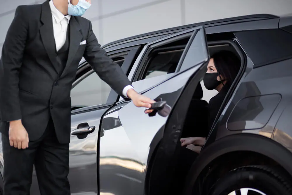 Young Male Being Uber Driver Female Client Guide